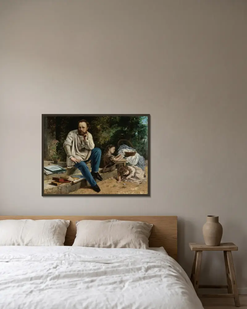 Pierre-Joseph Proudhon et ses enfants en 1853 av Gustave Courbet inramad på en vägg