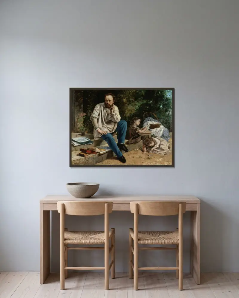 Pierre-Joseph Proudhon et ses enfants en 1853 av Gustave Courbet inramad på en vägg