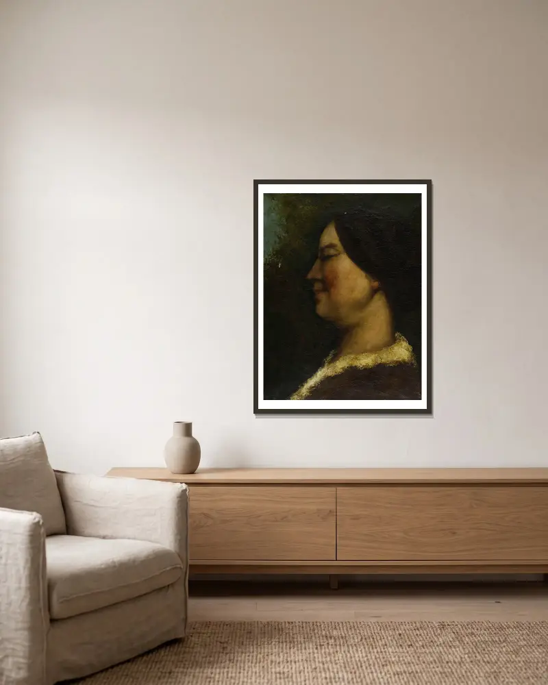 Portrait de femme, 1855 av Gustave Courbet inramad på en vägg
