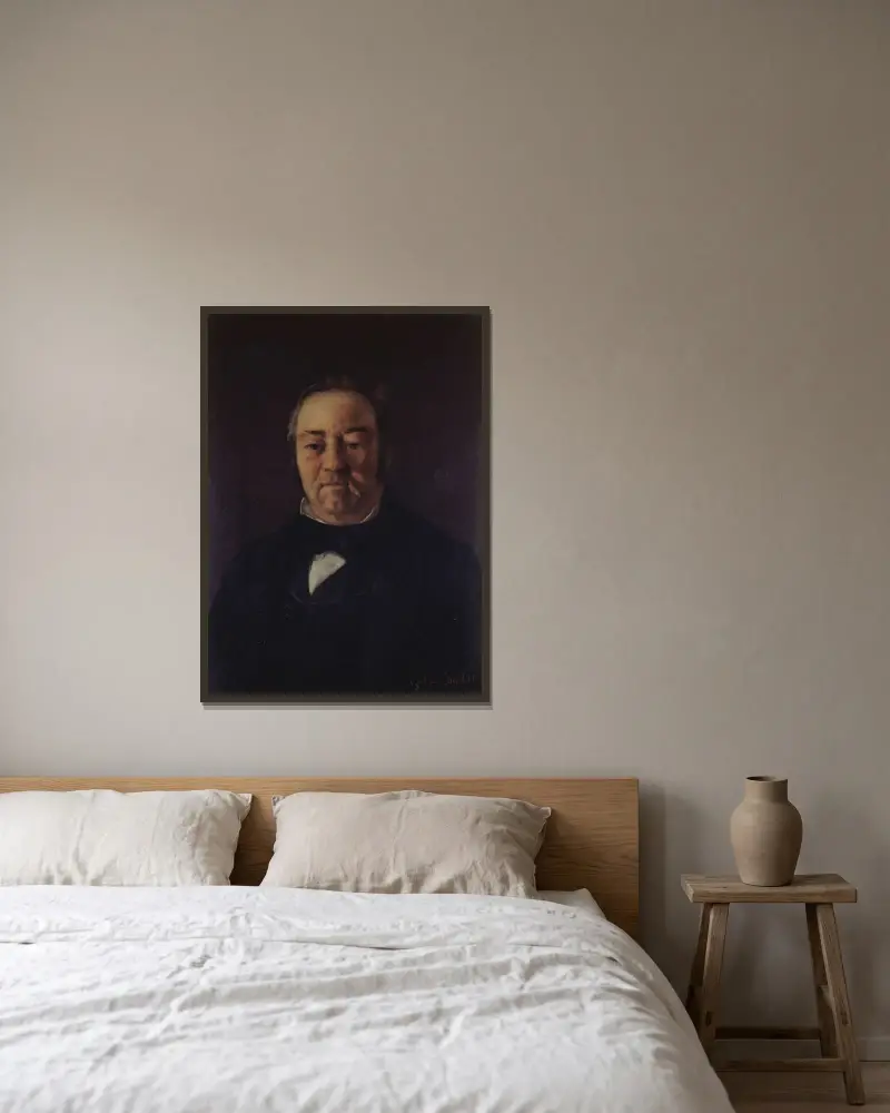 Portrait de Monsieur Corbinaud av Gustave Courbet inramad på en vägg