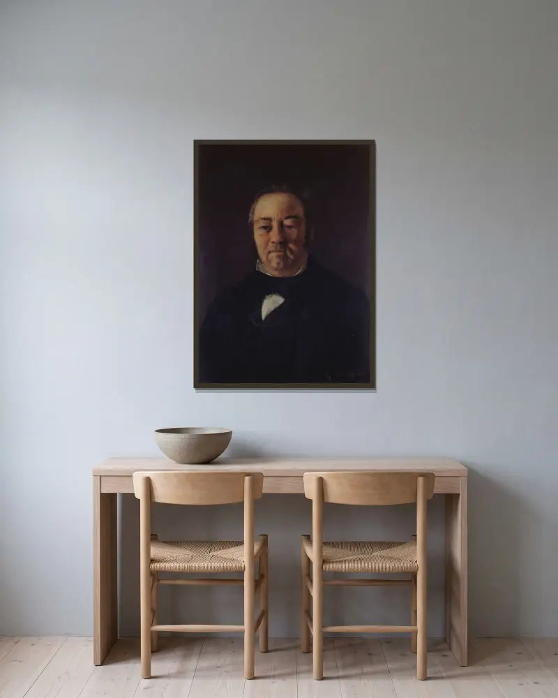 Portrait de Monsieur Corbinaud av Gustave Courbet inramad på en vägg