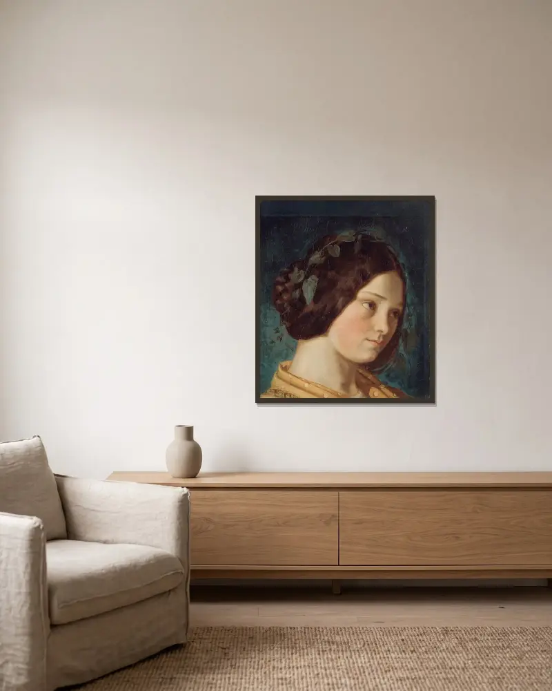 Portrait de Zélie Courbet av Gustave Courbet inramad på en vägg