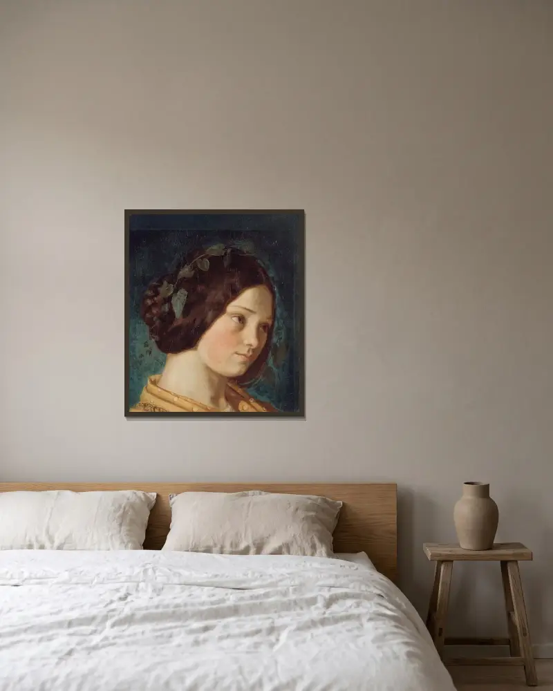 Portrait de Zélie Courbet av Gustave Courbet inramad på en vägg
