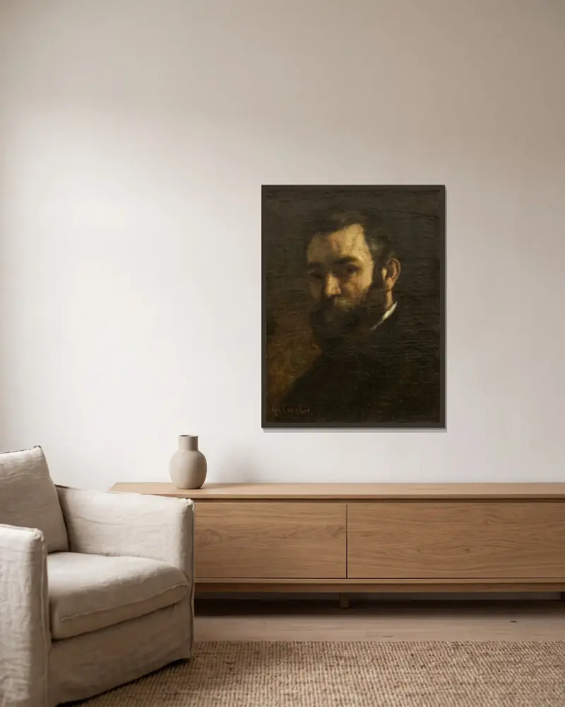 Portrait of a Man, 1851 av Gustave Courbet inramad på en vägg