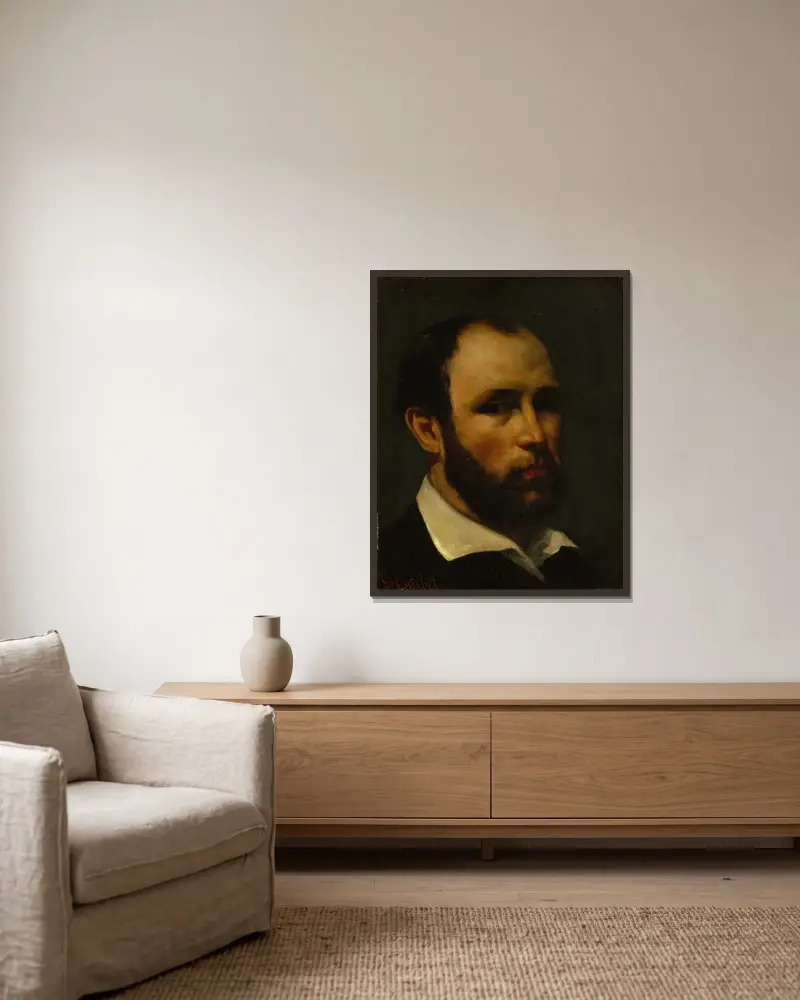 Portrait of a Man, 1862 av Gustave Courbet inramad på en vägg