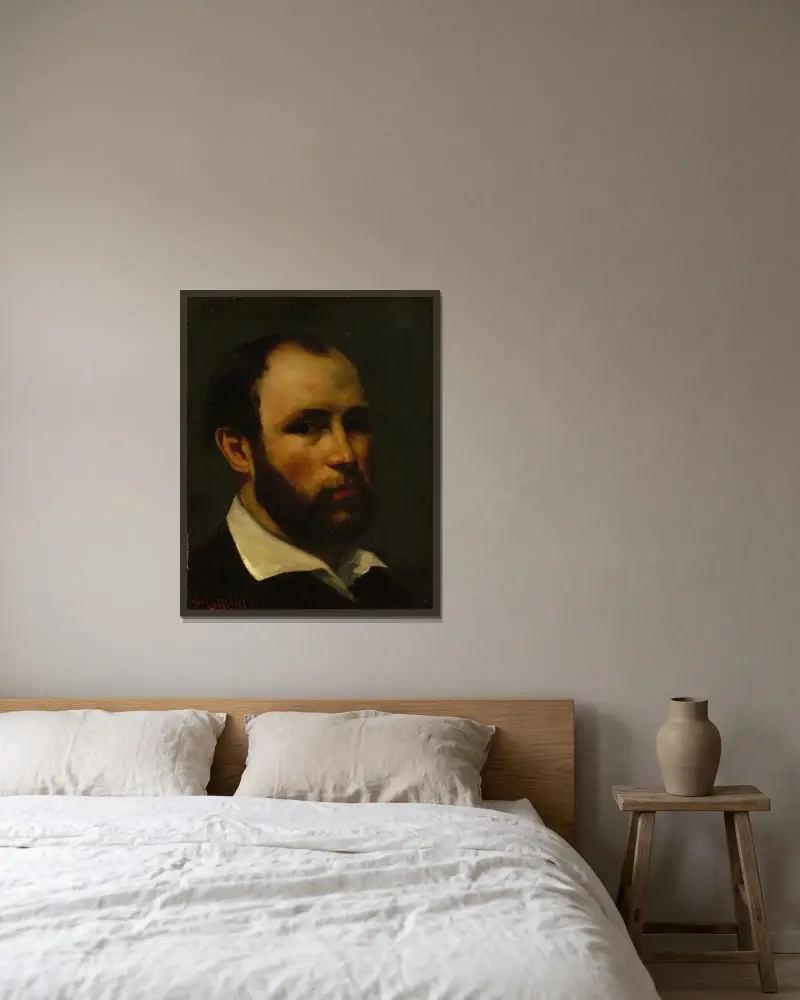 Portrait of a Man, 1862 av Gustave Courbet inramad på en vägg