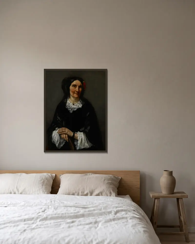 Portrait of Anika Psalmon, Mrs. Robin av Gustave Courbet inramad på en vägg