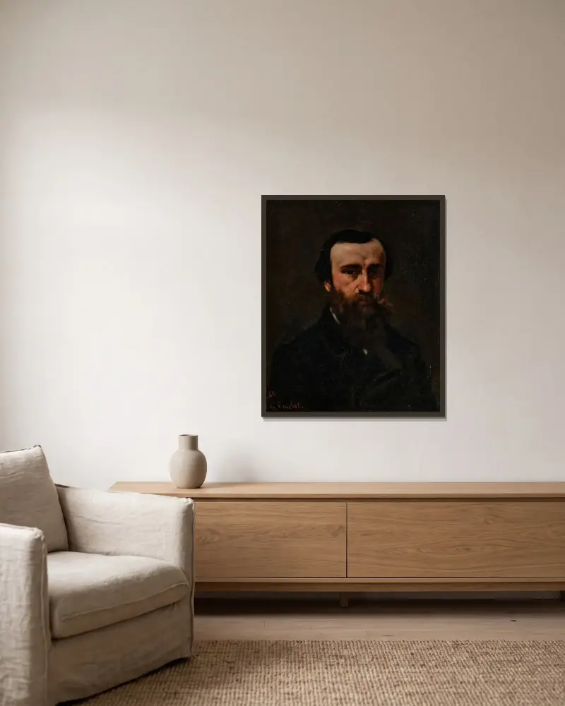Portrait of M. Nicolle av Gustave Courbet inramad på en vägg