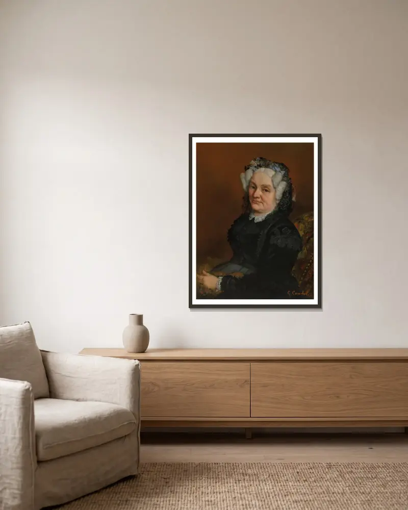 Porträtt av madame Sophie Loiseau av Gustave Courbet inramad på en vägg