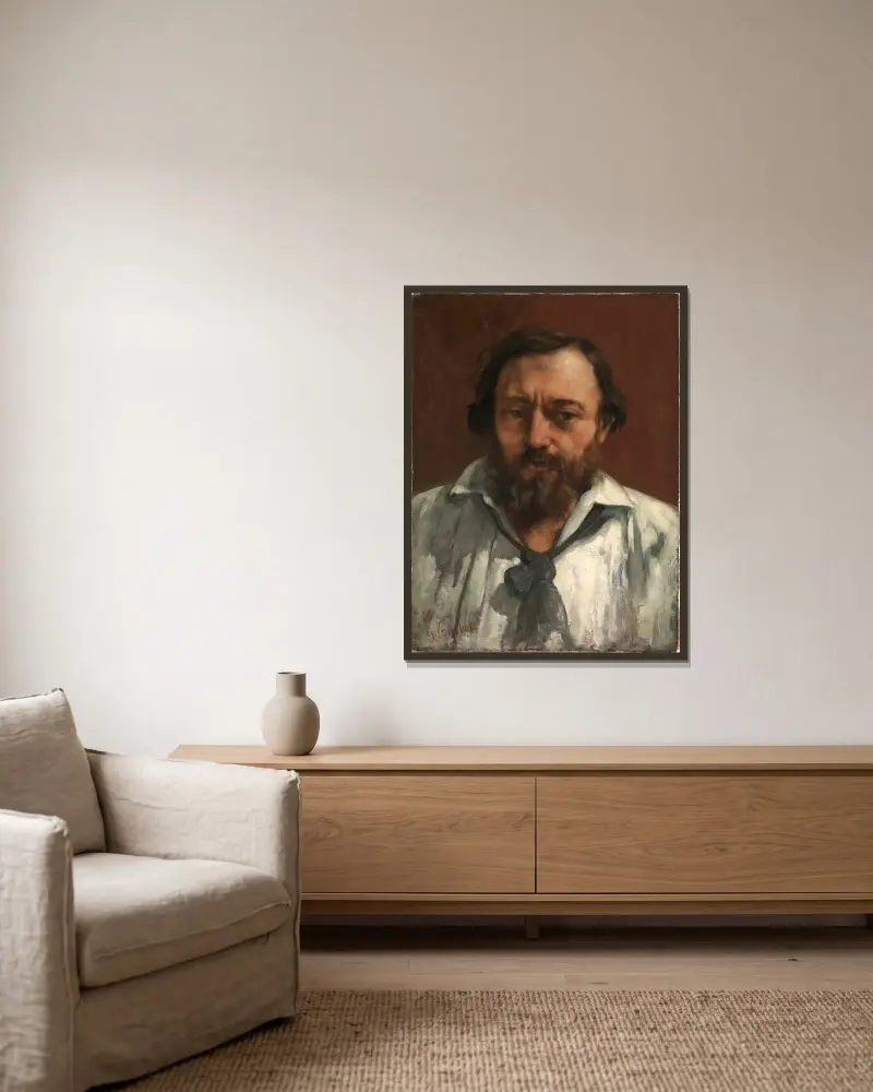 Portrait of the poet Pierre Dupont av Gustave Courbet inramad på en vägg