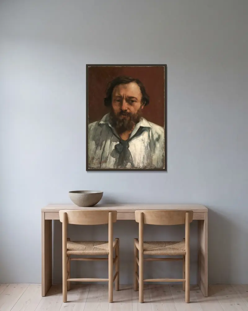 Portrait of the poet Pierre Dupont av Gustave Courbet inramad på en vägg