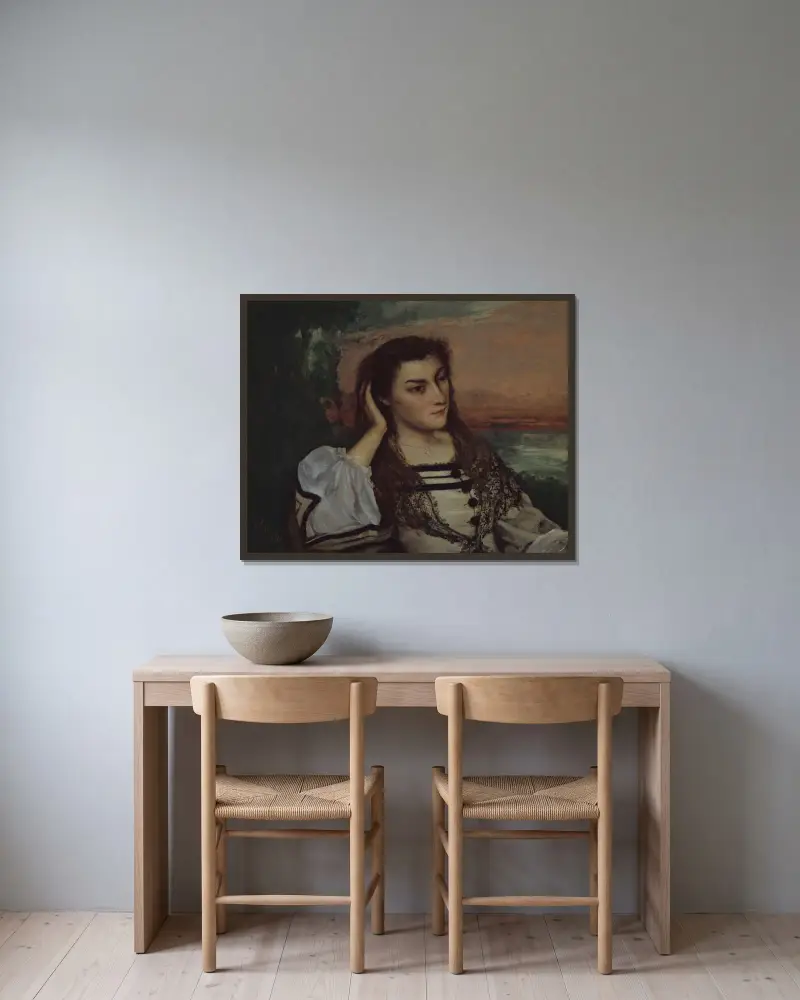 Träumerei (Porträt der Gabrielle Borreau) von Gustave Courbet gerahmt an einer Wand