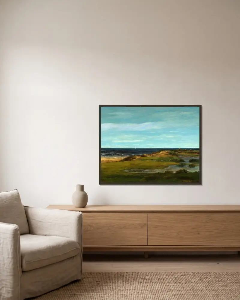 Küstenlandschaft von Gustave Courbet gerahmt an einer Wand