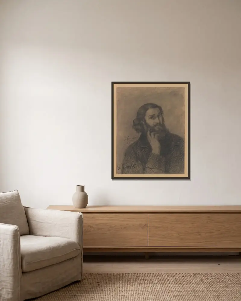 Selbstporträt, 1866 von Gustave Courbet gerahmt an einer Wand