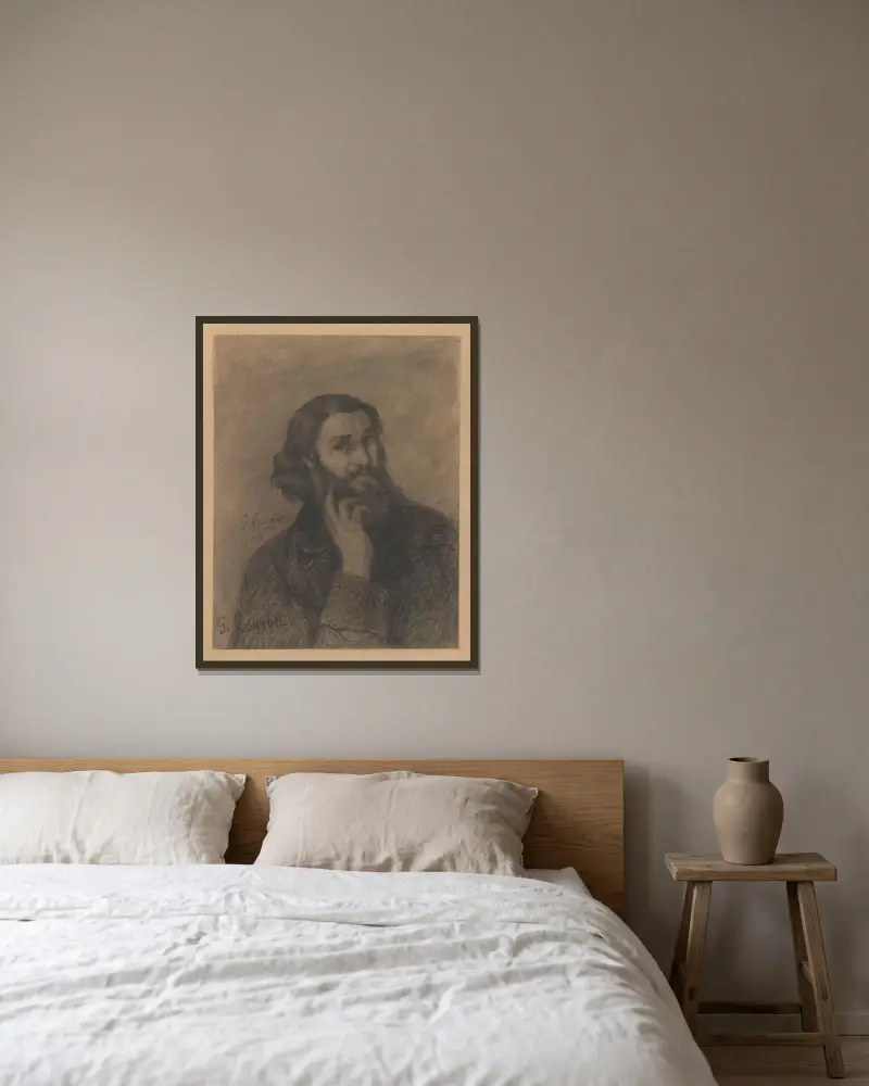 Selbstporträt, 1866 von Gustave Courbet gerahmt an einer Wand