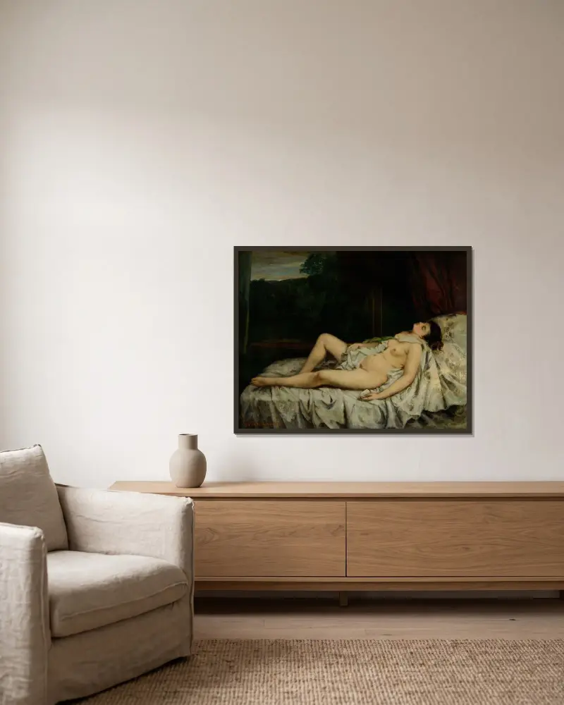 Schlafender Akt von Gustave Courbet gerahmt an einer Wand