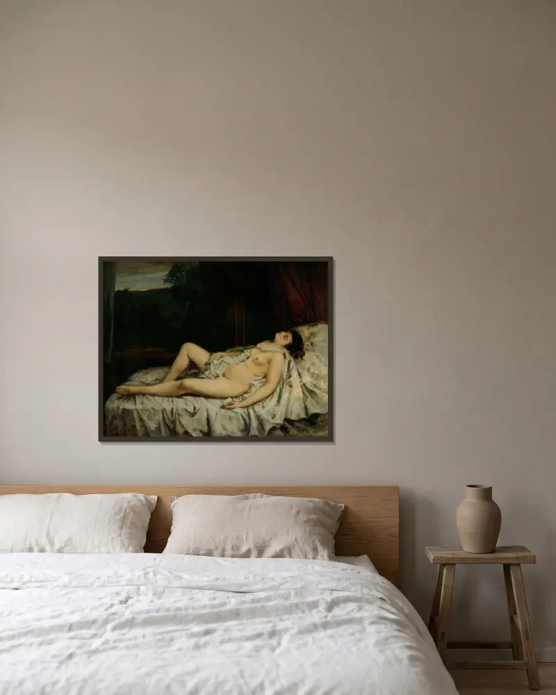 Schlafender Akt von Gustave Courbet gerahmt an einer Wand