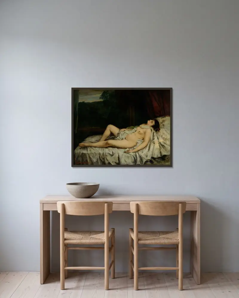 Schlafender Akt von Gustave Courbet gerahmt an einer Wand