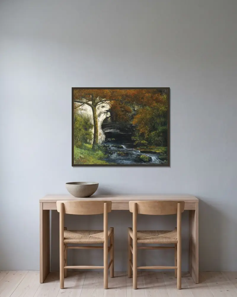 Source de Lison près de Nans av Gustave Courbet inramad på en vägg