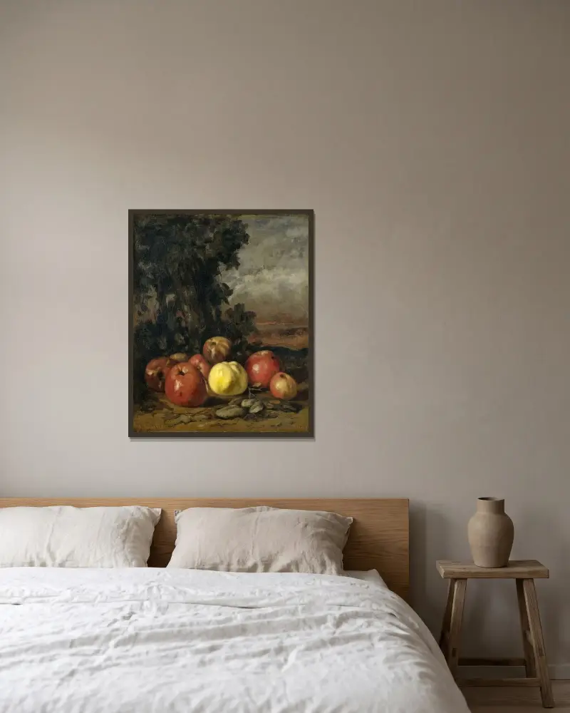 Still Life with Apples av Gustave Courbet inramad på en vägg