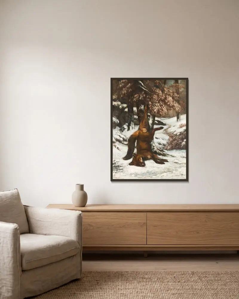 Der tote Fuchs von Gustave Courbet gerahmt an einer Wand
