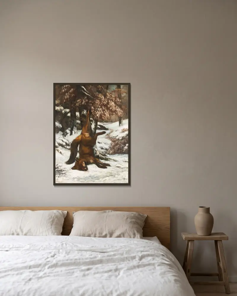 Der tote Fuchs von Gustave Courbet gerahmt an einer Wand