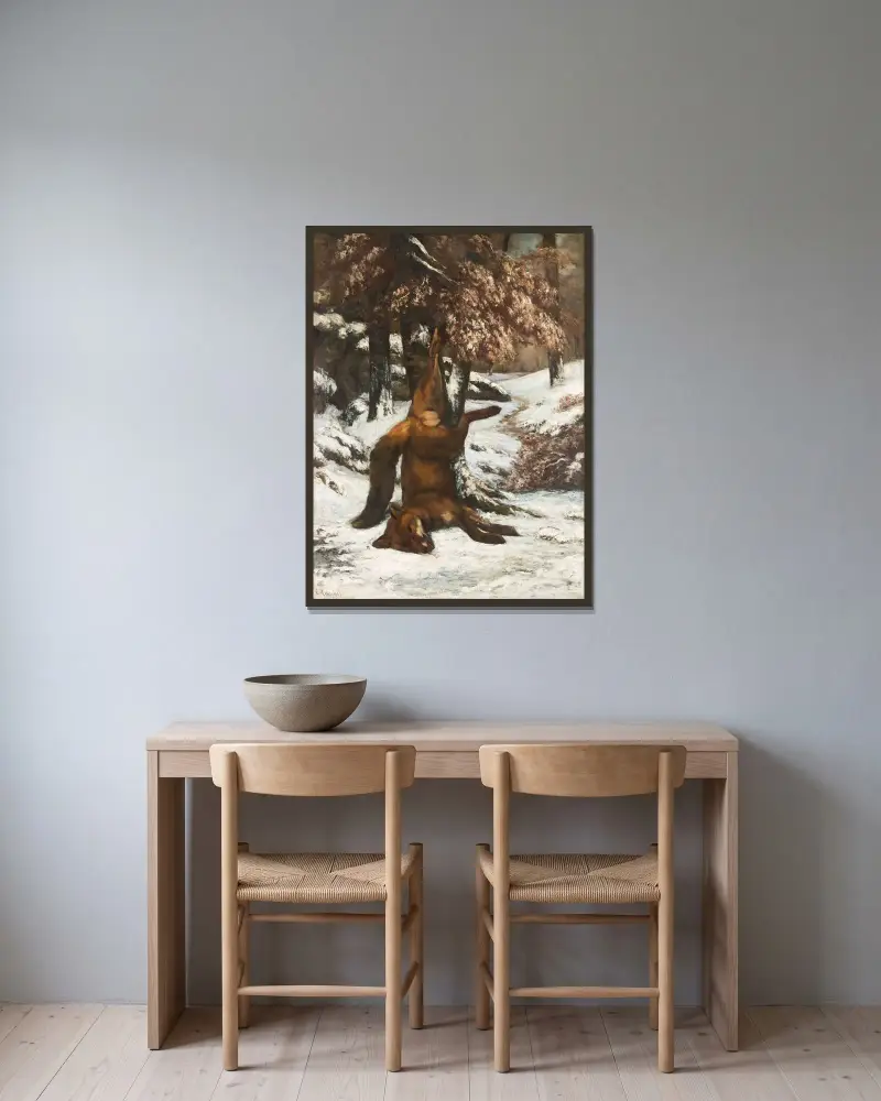 Der tote Fuchs von Gustave Courbet gerahmt an einer Wand