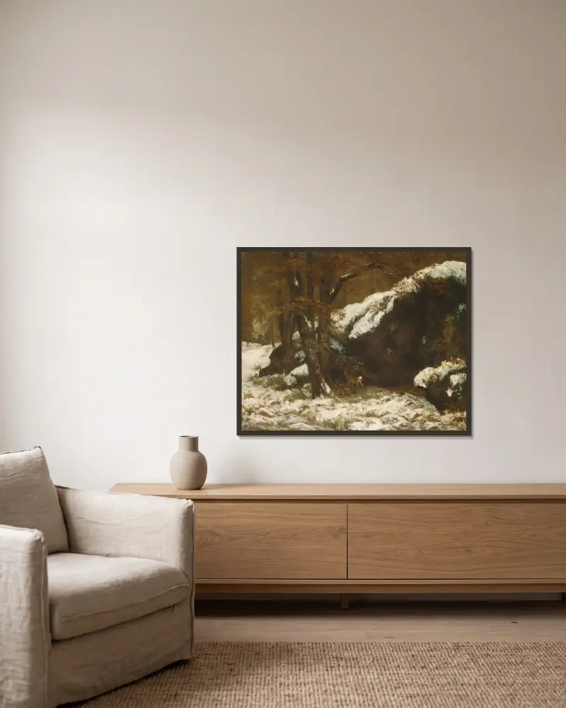 Der Hirsch von Gustave Courbet gerahmt an einer Wand