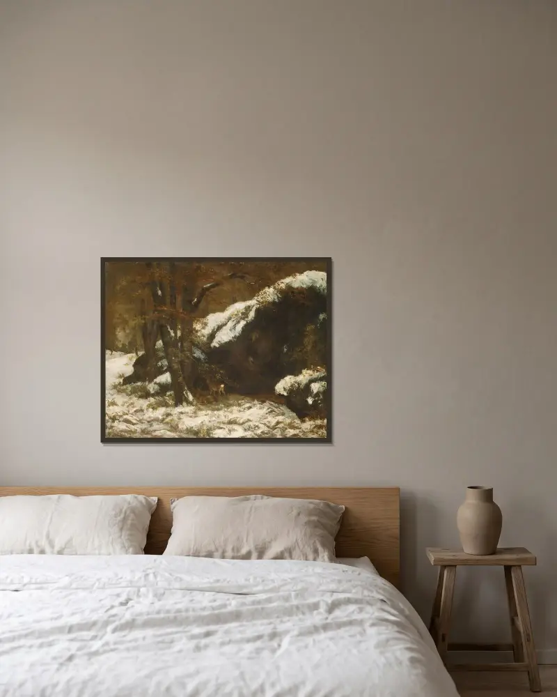 Der Hirsch von Gustave Courbet gerahmt an einer Wand