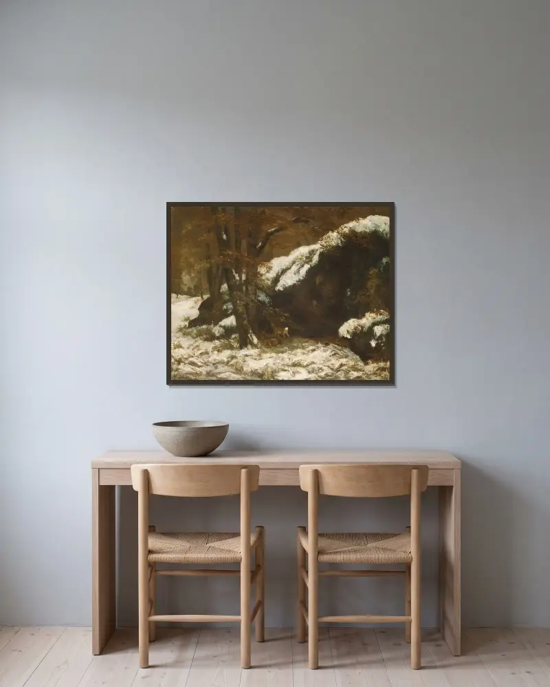 Der Hirsch von Gustave Courbet gerahmt an einer Wand