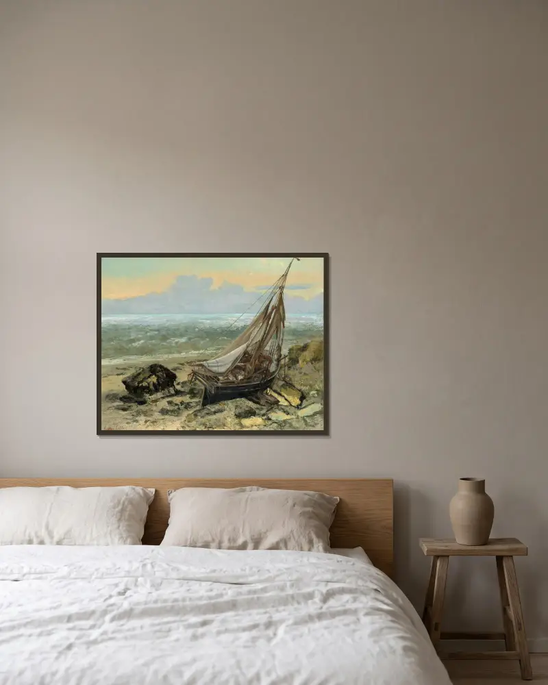 Fiskebåten av Gustave Courbet inramad på en vägg