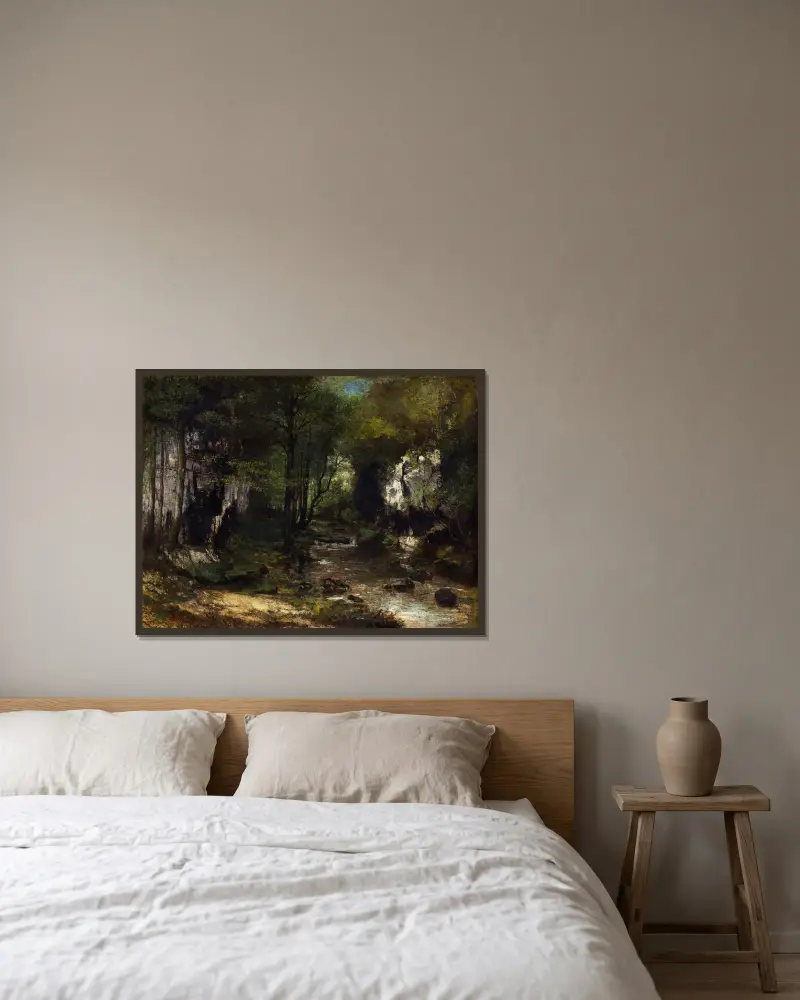 Potok (Le Ruisseau du Puits-Noir; vallée de la Loue), Gustave Courbet v rámu na stěně