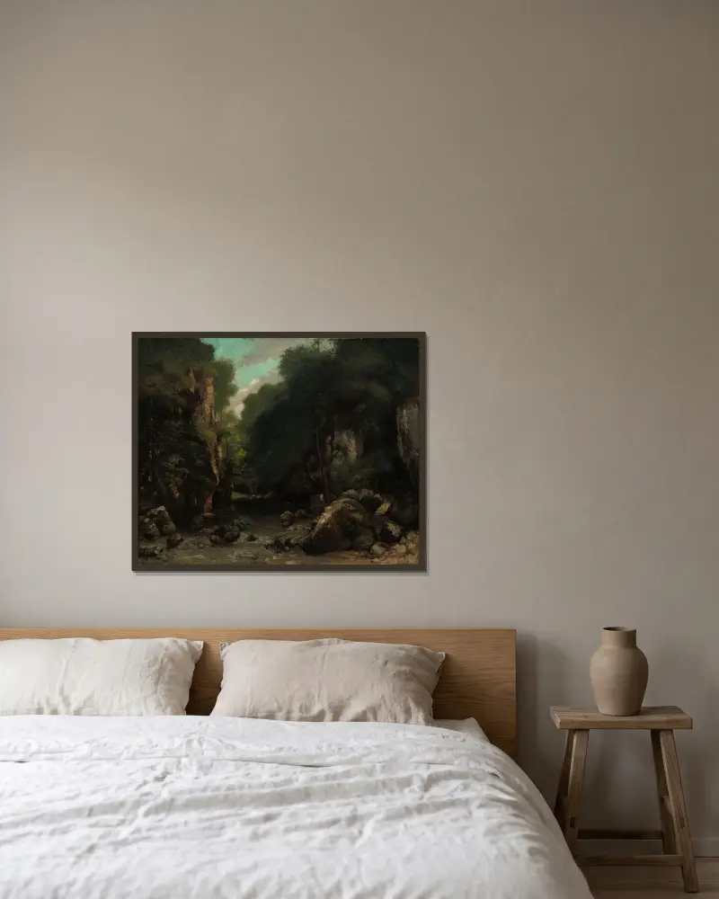 Dalen vid Les Puits-Noir av Gustave Courbet inramad på en vägg