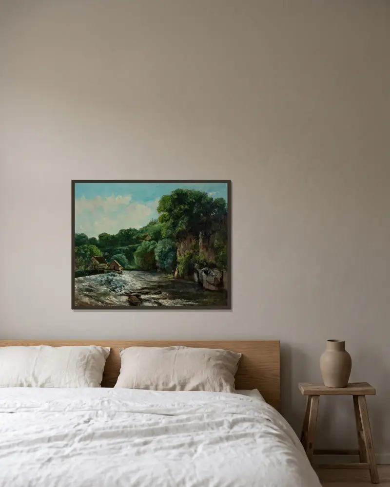 Un barrage près d’Ornans, or L’Écluse de la Loue av Gustave Courbet inramad på en vägg
