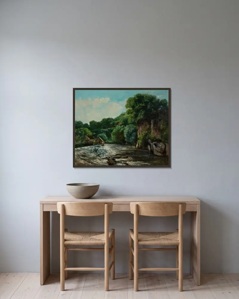 Un barrage près d’Ornans, or L’Écluse de la Loue av Gustave Courbet inramad på en vägg
