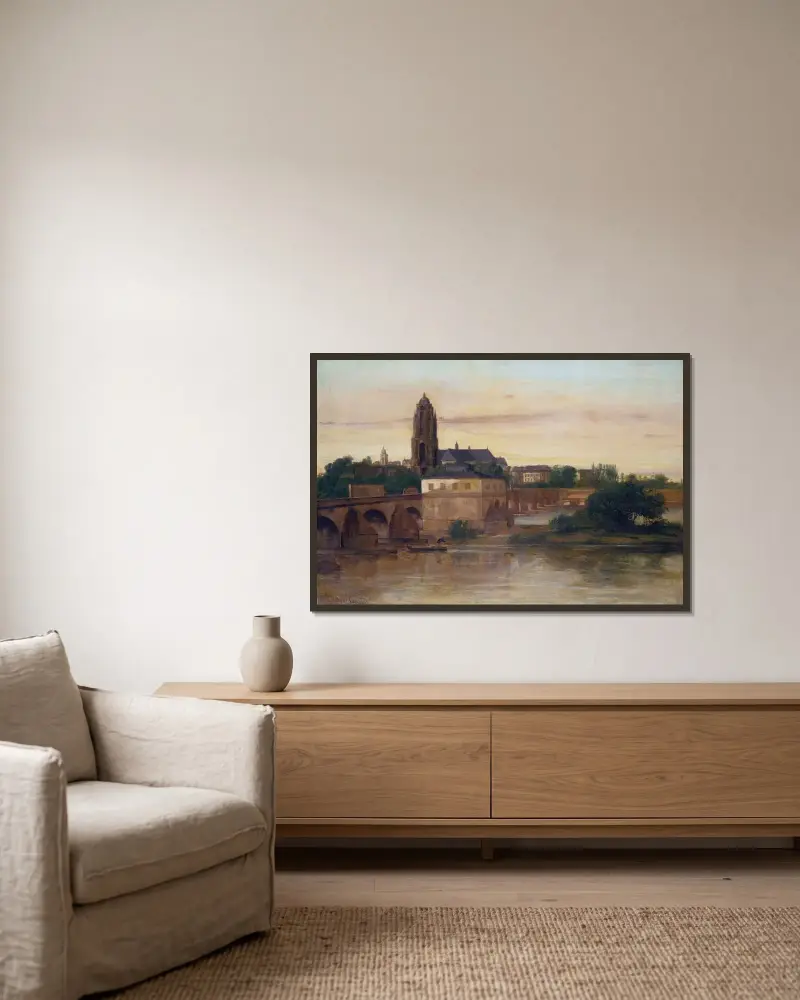 View of Frankfurt with the Old Bridge from Sachsenhausen av Gustave Courbet inramad på en vägg