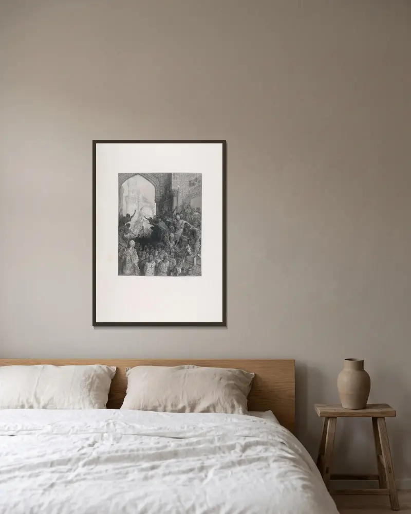 Ankomst till Kairo med de fängslade från Minieh av Gustave Doré inramad på en vägg
