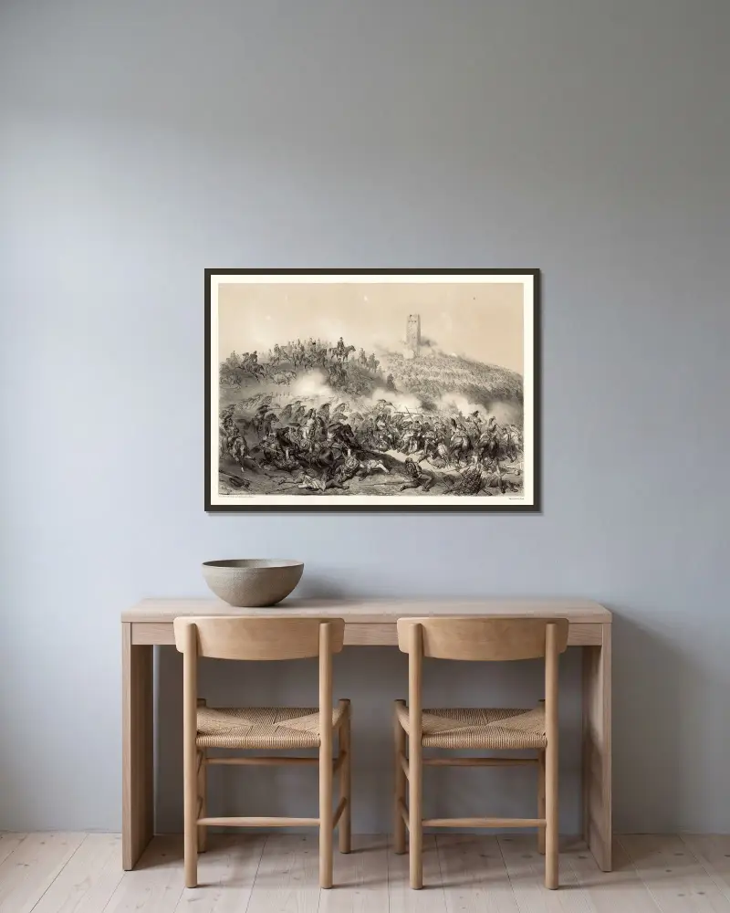 Schlacht bei Solferino von Gustave Doré gerahmt an einer Wand