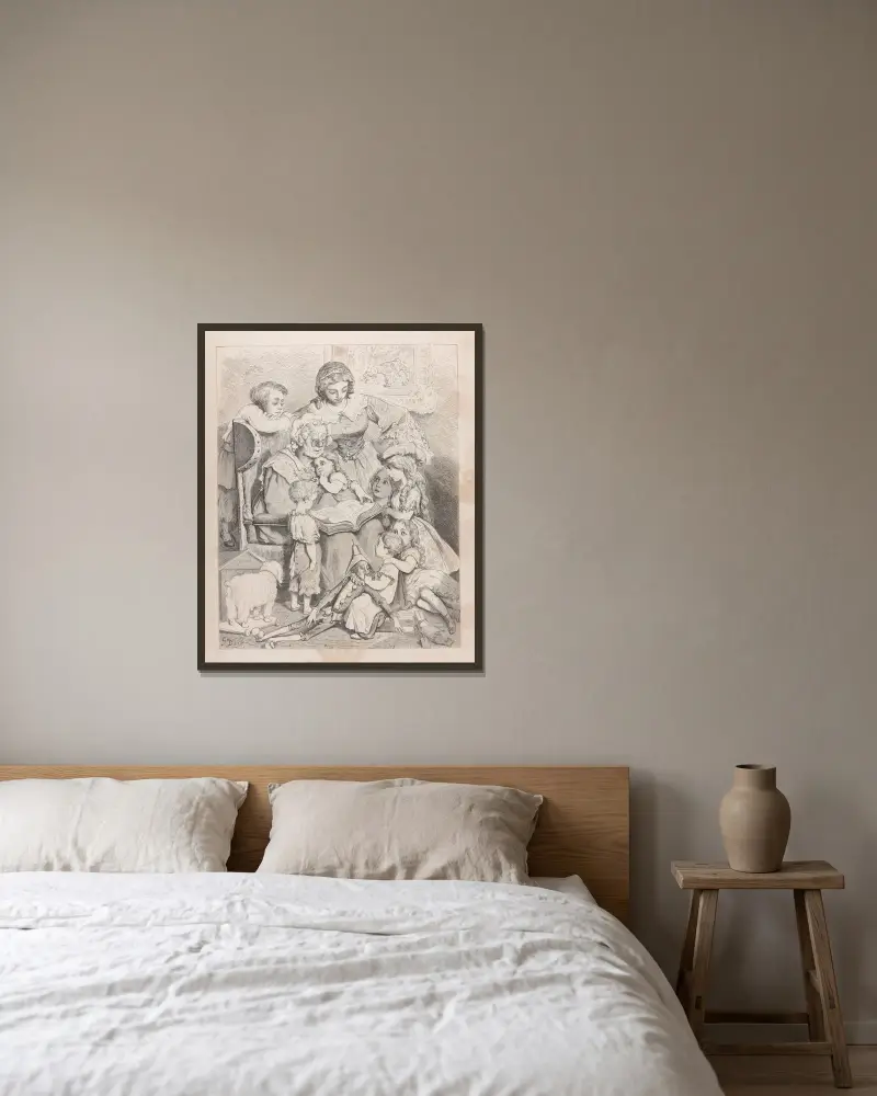 Sagor, plansch 1 av Gustave Doré inramad på en vägg