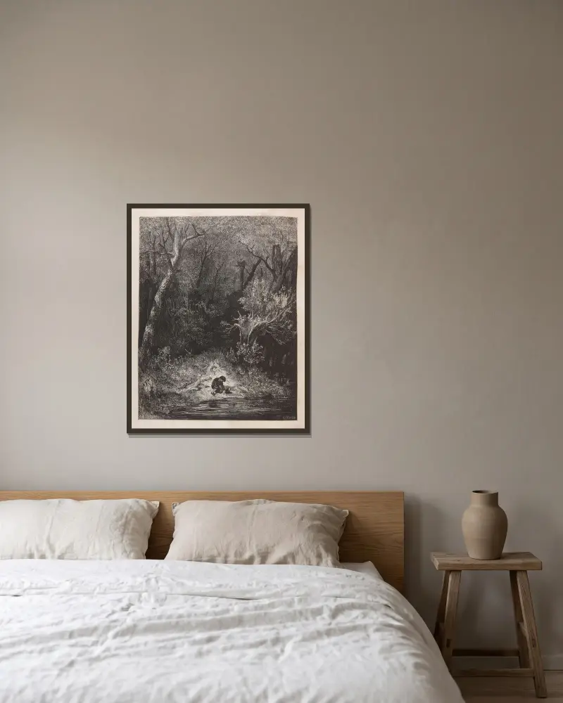 Sagor, plansch 6 av Gustave Doré inramad på en vägg