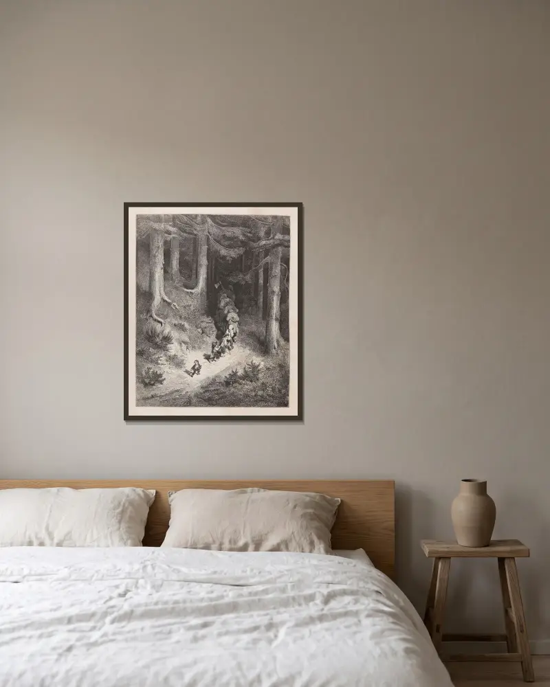 Sagor Pl.07 av Gustave Doré inramad på en vägg