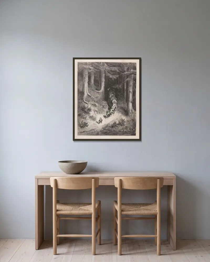 Sagor Pl.07 av Gustave Doré inramad på en vägg
