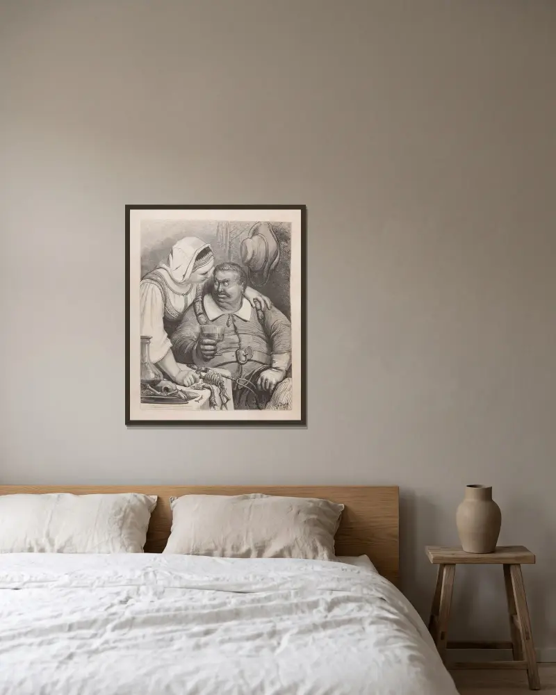 Sagor, pl. 11 av Gustave Doré inramad på en vägg
