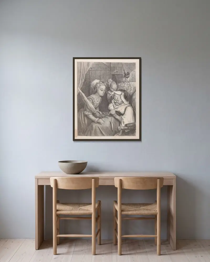 Sagor, pl. 16 av Gustave Doré inramad på en vägg