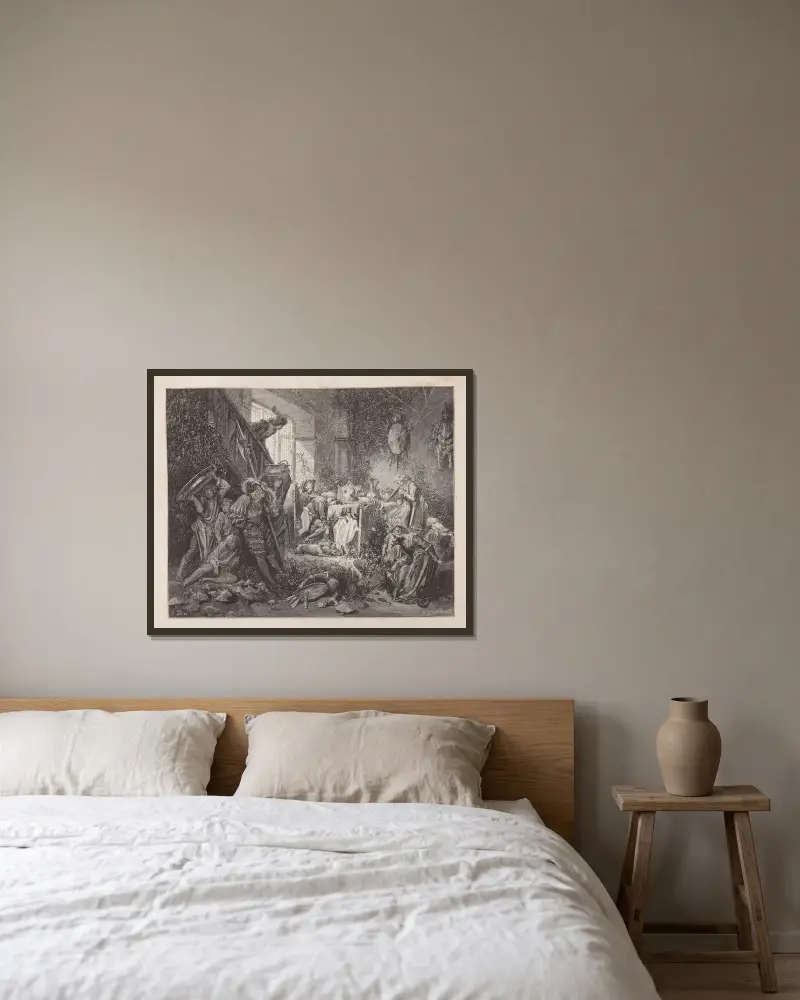 Sagor, plansch 20 av Gustave Doré inramad på en vägg