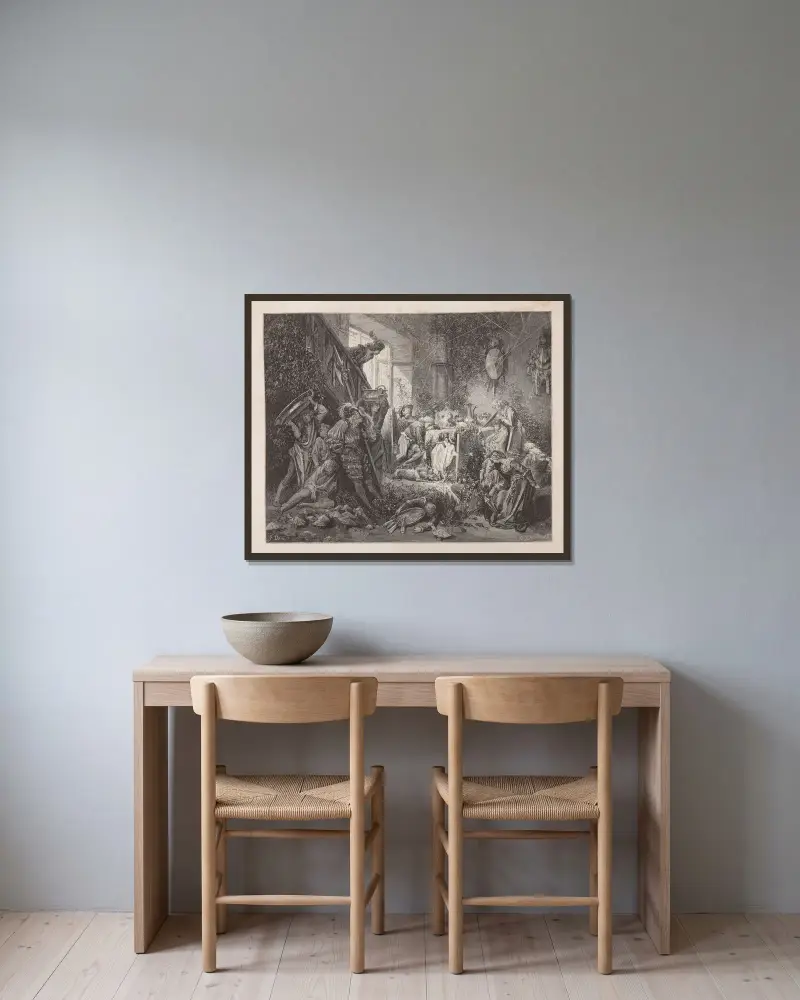 Sagor, plansch 20 av Gustave Doré inramad på en vägg