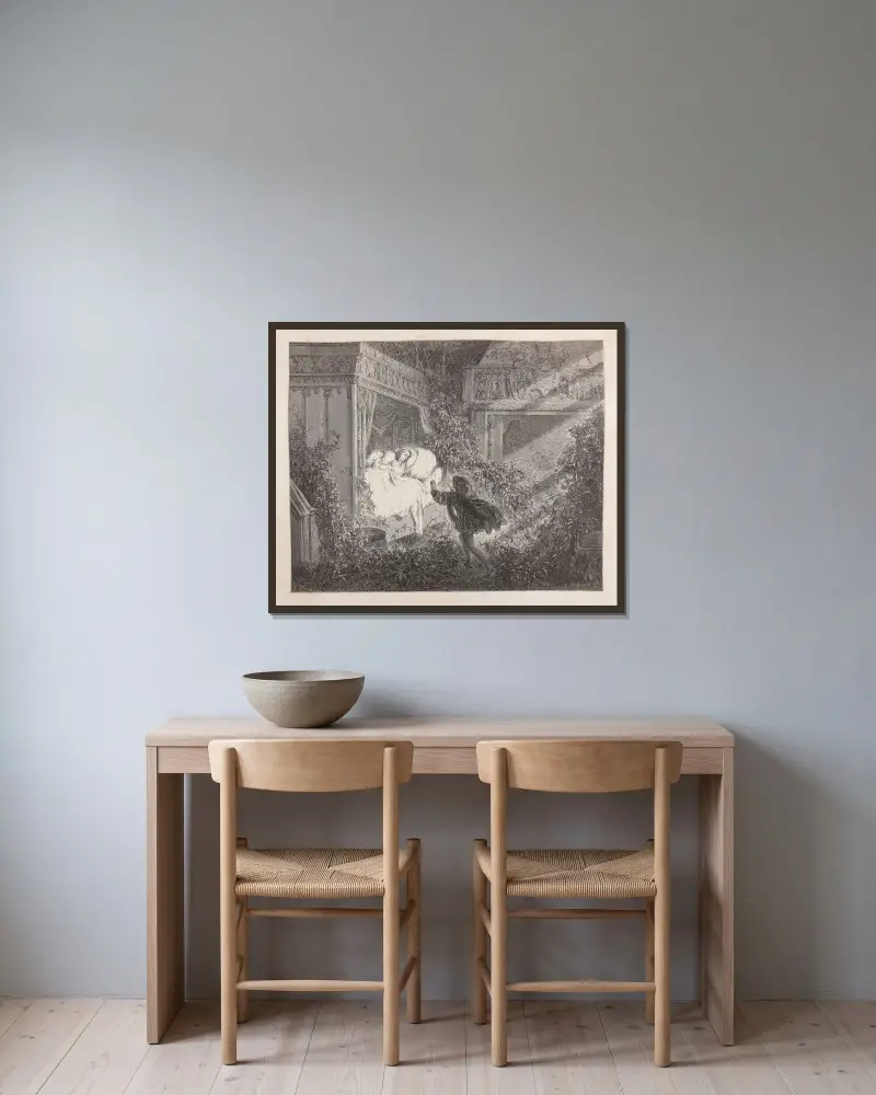 Sagor Pl.21 av Gustave Doré inramad på en vägg