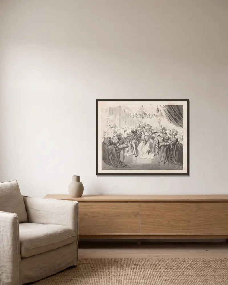Sagor, plansch 23 av Gustave Doré inramad på en vägg