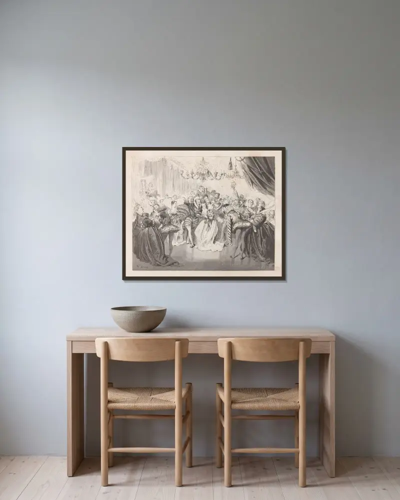 Sagor, plansch 23 av Gustave Doré inramad på en vägg