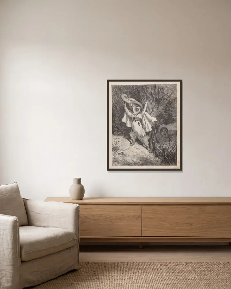 Sagor, plansch 26 av Gustave Doré inramad på en vägg
